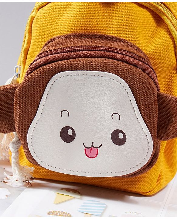 Babyhug Fashion Backpack Monkey Design - Yellow