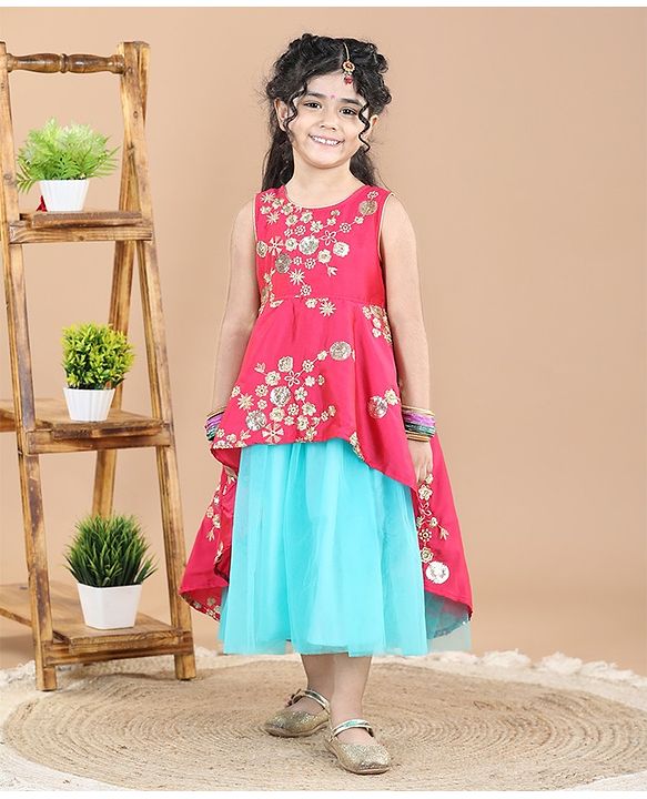 Babyhug Sleeveless Floral Print Ethnic Dress - Pink