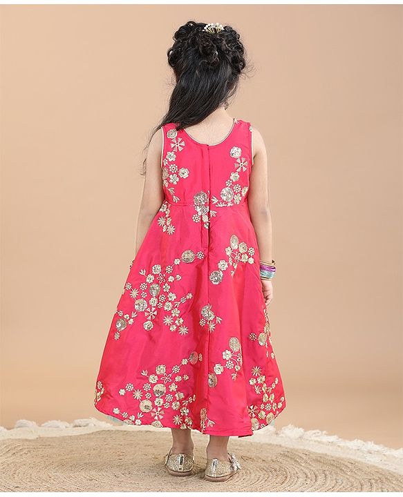 Babyhug Sleeveless Floral Print Ethnic Dress - Pink