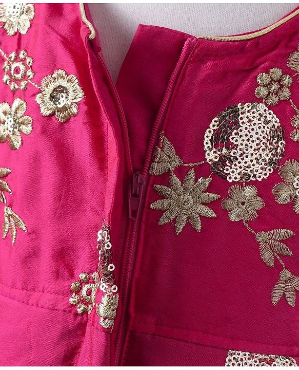 Babyhug Sleeveless Floral Print Ethnic Dress - Pink