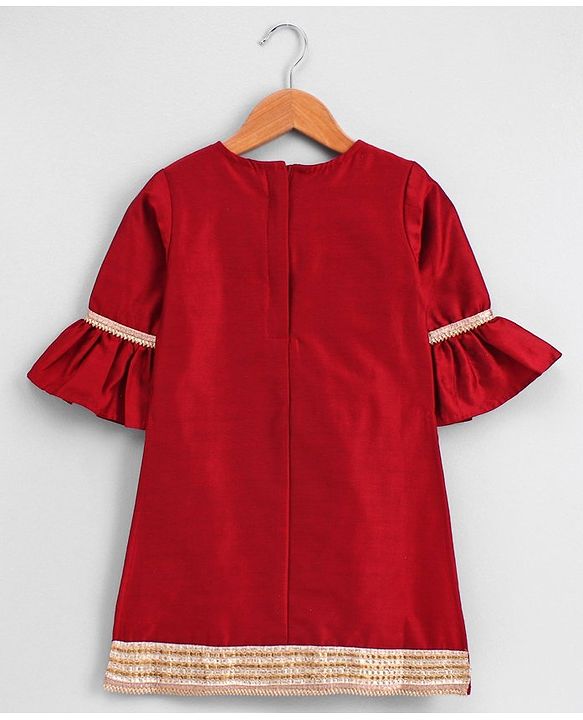 Babyhug Full Sleeves Kurta Sharara with Jacket & Dupatta Set - Maroon Peach