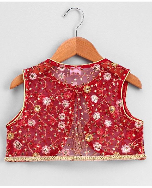 Babyhug Full Sleeves Kurta Sharara with Jacket & Dupatta Set - Maroon Peach