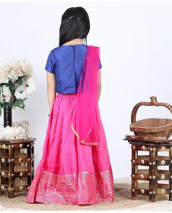 Babyhug Half Sleeves Choli Lehenga With Dupatta - Blue Fuschia