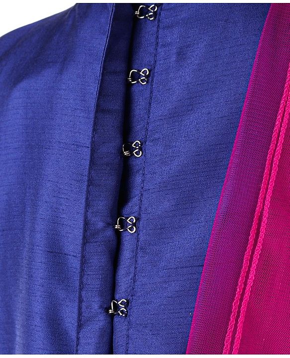 Babyhug Half Sleeves Choli Lehenga With Dupatta - Blue Fuschia