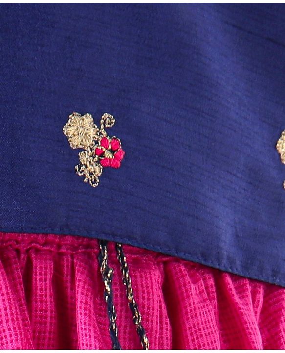 Babyhug Half Sleeves Choli Lehenga With Dupatta - Blue Fuschia