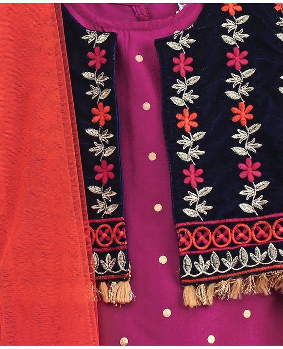 Babyhug Half Sleeves Choli Lehenga With Dupatta - Blue Fuschia