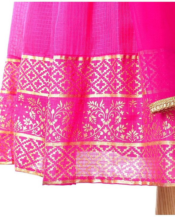 Babyhug Half Sleeves Choli Lehenga With Dupatta - Blue Fuschia