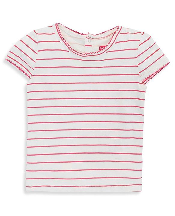 Babyhug Embroidered Frock with Cap Sleeves Striped Inner Tee - Red