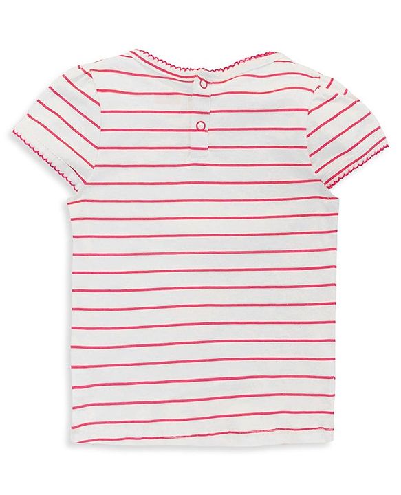 Babyhug Embroidered Frock with Cap Sleeves Striped Inner Tee - Red
