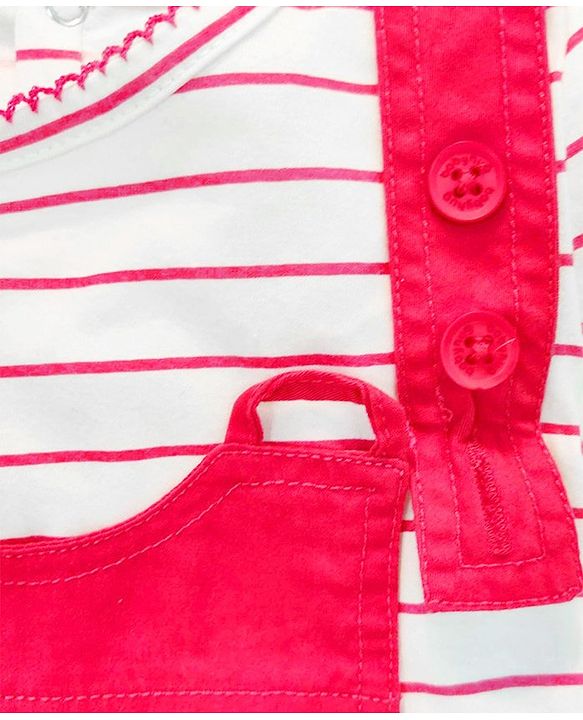 Babyhug Embroidered Frock with Cap Sleeves Striped Inner Tee - Red