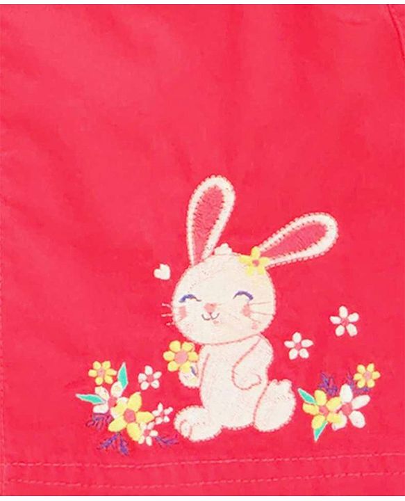 Babyhug Embroidered Frock with Cap Sleeves Striped Inner Tee - Red