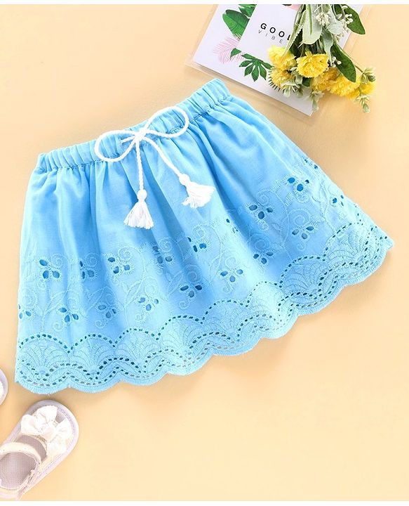 Babyhug Mid Thigh Length Skirt with Lining - Blue