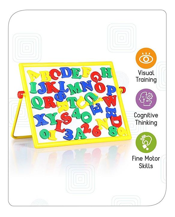 Babyhug 2 in 1  Magnetic Letters and Numbers Learning & Writing Board with Duster & Chalk 49 pieces- Multicolour
