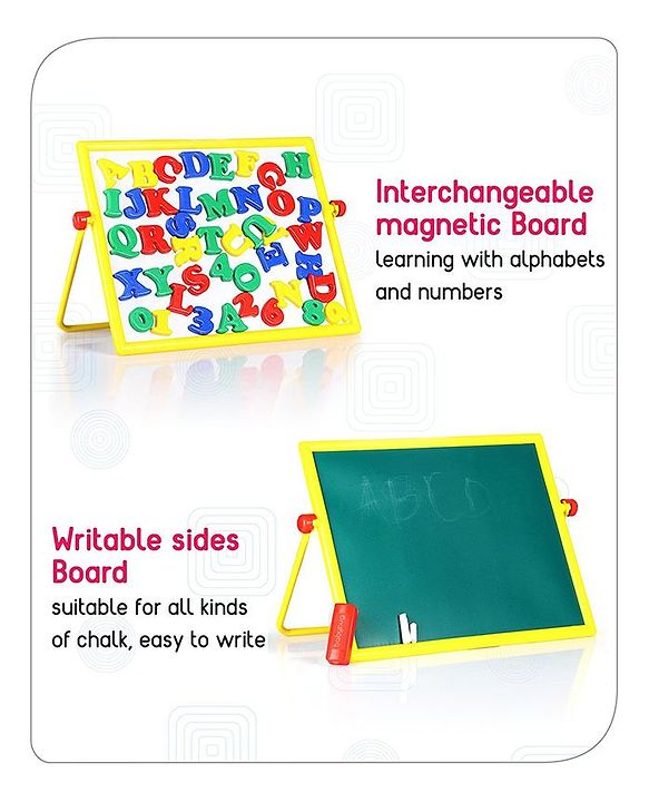 Babyhug 2 in 1  Magnetic Letters and Numbers Learning & Writing Board with Duster & Chalk 49 pieces- Multicolour