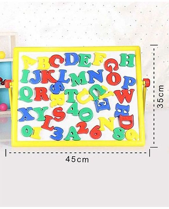 Babyhug 2 in 1  Magnetic Letters and Numbers Learning & Writing Board with Duster & Chalk 49 pieces- Multicolour