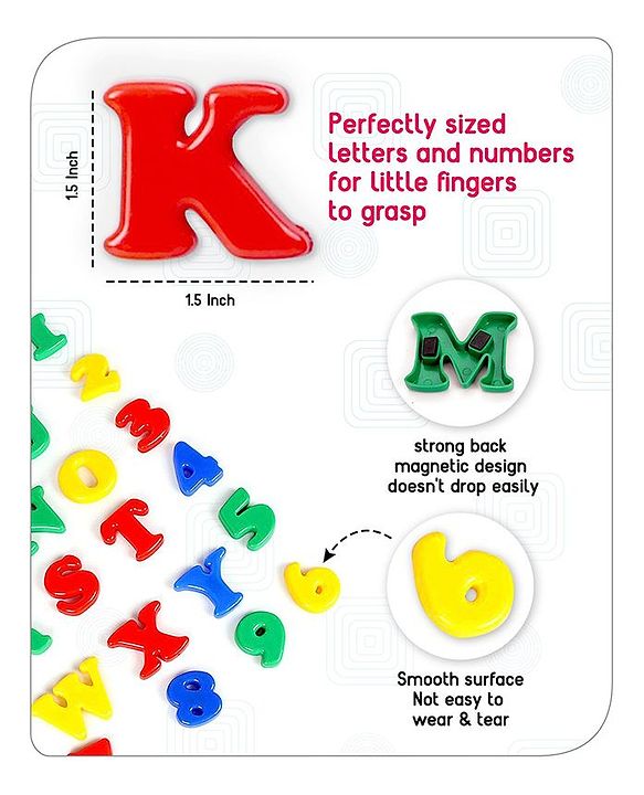 Babyhug 2 in 1  Magnetic Letters and Numbers Learning & Writing Board with Duster & Chalk 49 pieces- Multicolour
