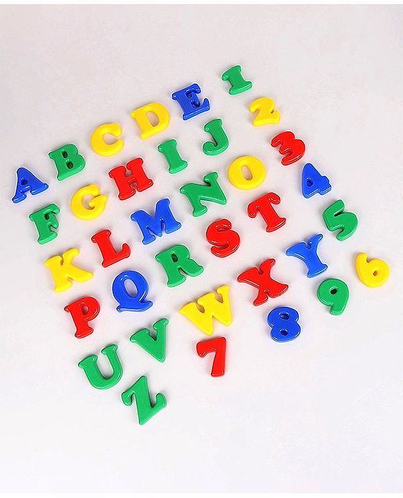 Babyhug 2 in 1  Magnetic Letters and Numbers Learning & Writing Board with Duster & Chalk 49 pieces- Multicolour