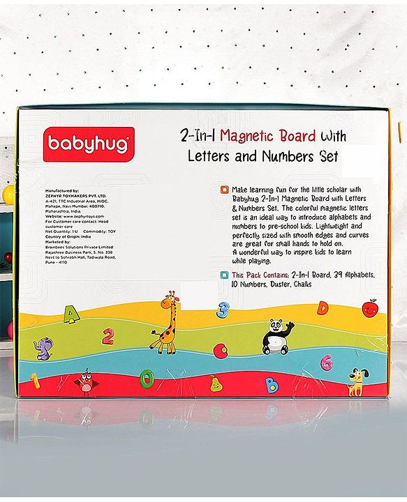 Babyhug 2 in 1  Magnetic Letters and Numbers Learning & Writing Board with Duster & Chalk 49 pieces- Multicolour