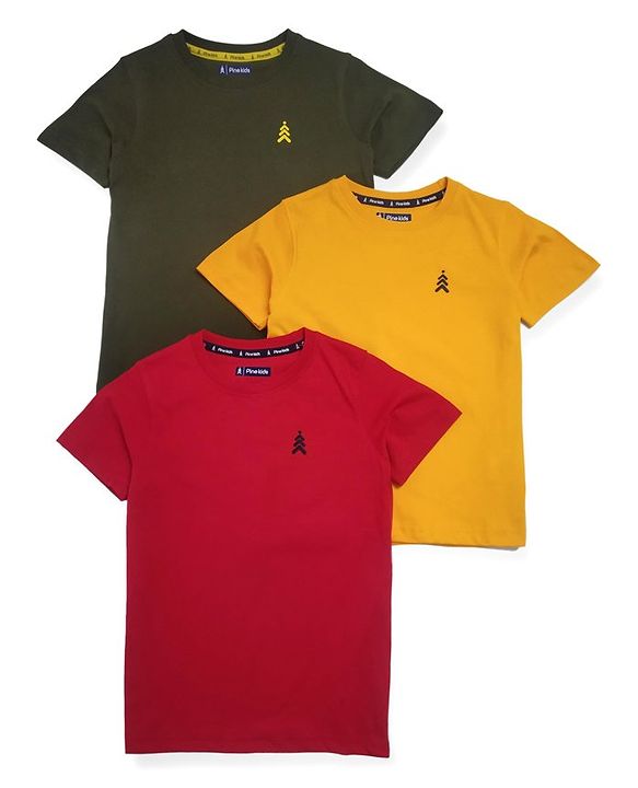 Pine Kids Half Sleeves Biowashed 100% Cotton T-shirt - Multicolour