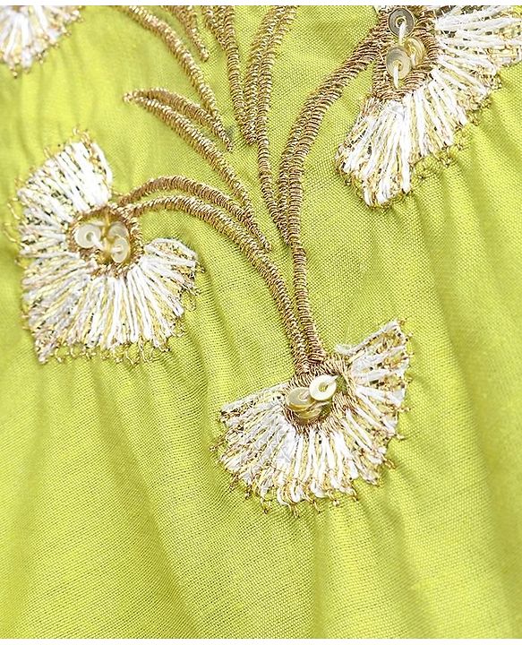 Pine Kids Sleeveless Embroidered Choli & Sharara with Dupatta - Green