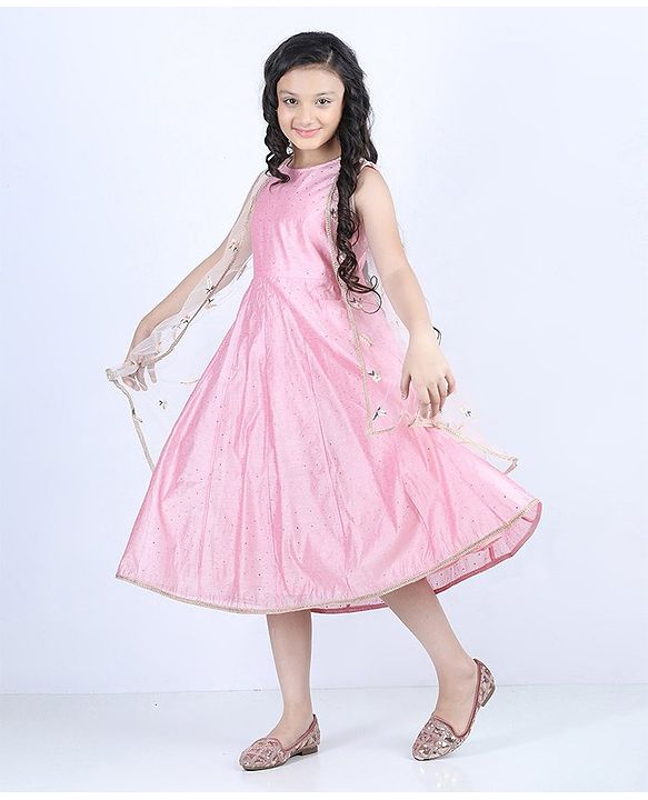 Pine Kids Sleeves Ethnic Dress with Embroidered Shrug - Pink