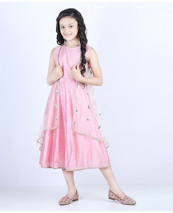 Pine Kids Sleeves Ethnic Dress with Embroidered Shrug - Pink