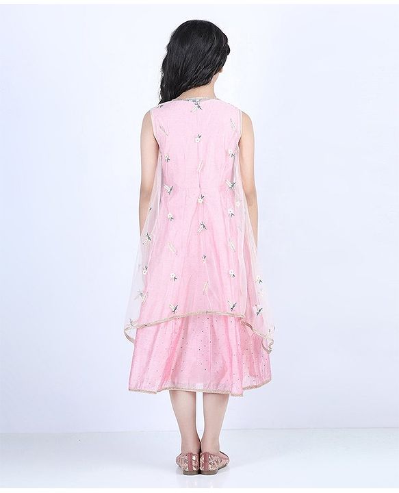 Pine Kids Sleeves Ethnic Dress with Embroidered Shrug - Pink