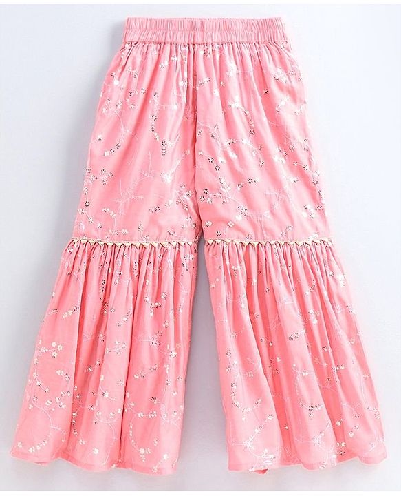 Pine Kids Sleeveless Sequence Work at Choli & Embroidered Sharara with Dupatta - Pink