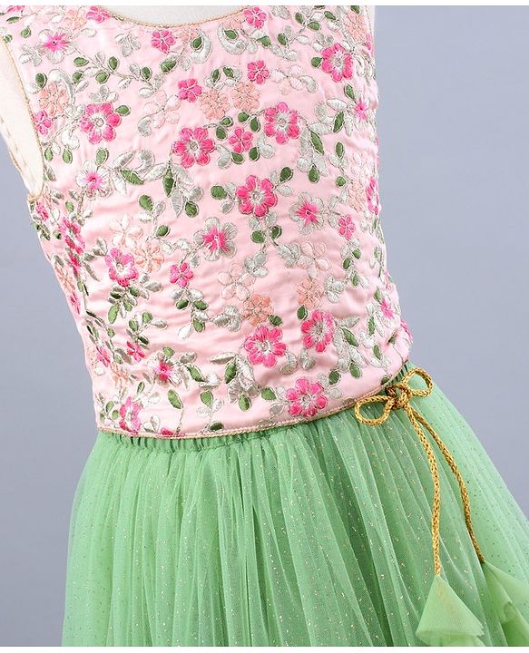 Pine Kids Sleeveless Lehenga Choli with All over Embroidery - Green