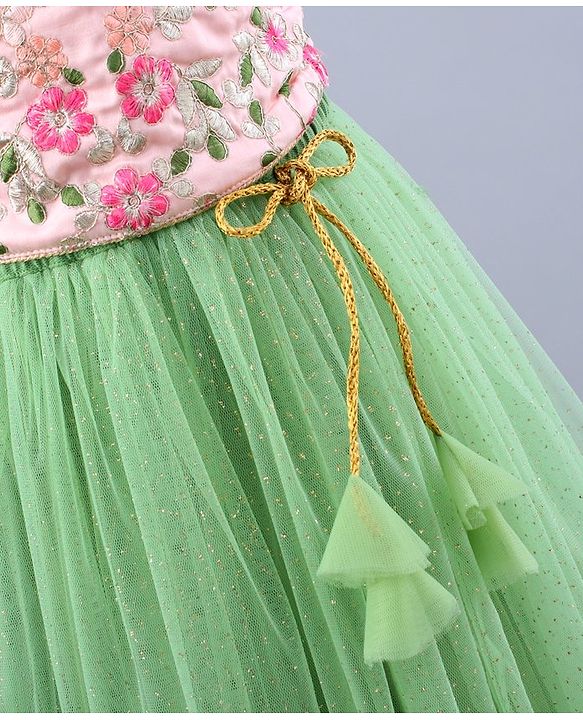 Pine Kids Sleeveless Lehenga Choli with All over Embroidery - Green