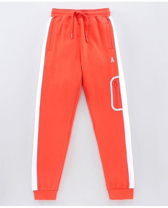 Pine Kids Full Length Biowashed Lounge & Track Pants with Side Strip - Orange White