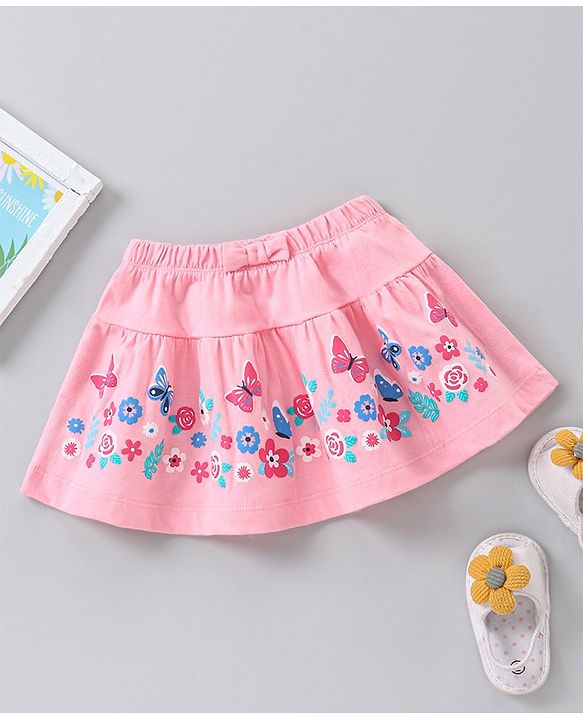 Babyhug Mid Thigh Length Skirt Butterfly Print - Pink