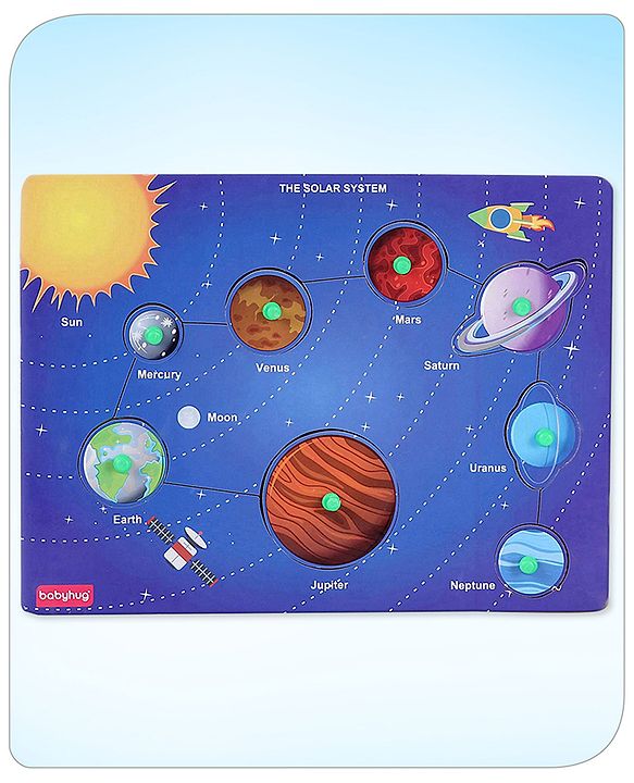 Babyhug Premium 8 pcs Solar System Wooden Board puzzle| Montessori Educational and Learning Toy | Shape Matching Puzzle |Preschool Colorful Knob and Peg Puzzle| BIS Certified| 18+ months