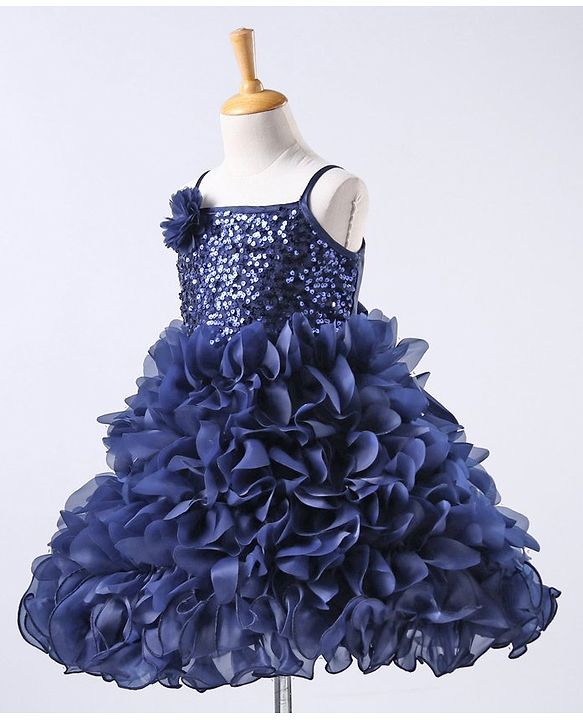 Babyhug Sleeveless Sequin Detailing Frock - Navy Blue