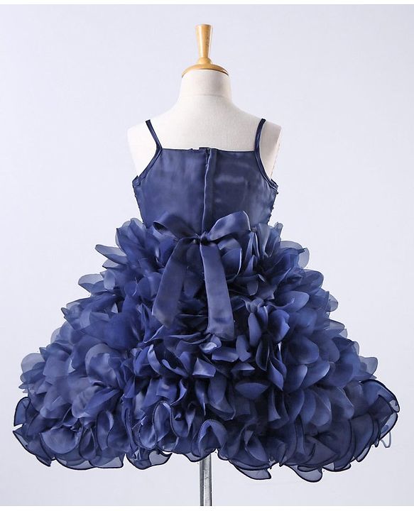 Babyhug Sleeveless Sequin Detailing Frock - Navy Blue