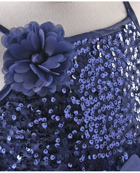 Babyhug Sleeveless Sequin Detailing Frock - Navy Blue