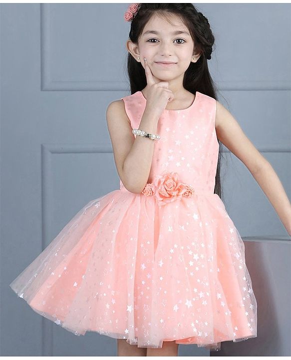 Babyhug Sleeveless Frock Star Embellishment - Peach