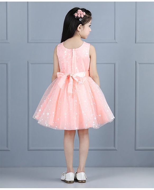 Babyhug Sleeveless Frock Star Embellishment - Peach