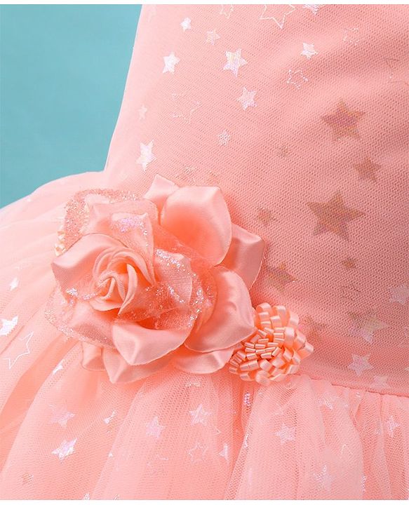 Babyhug Sleeveless Frock Star Embellishment - Peach
