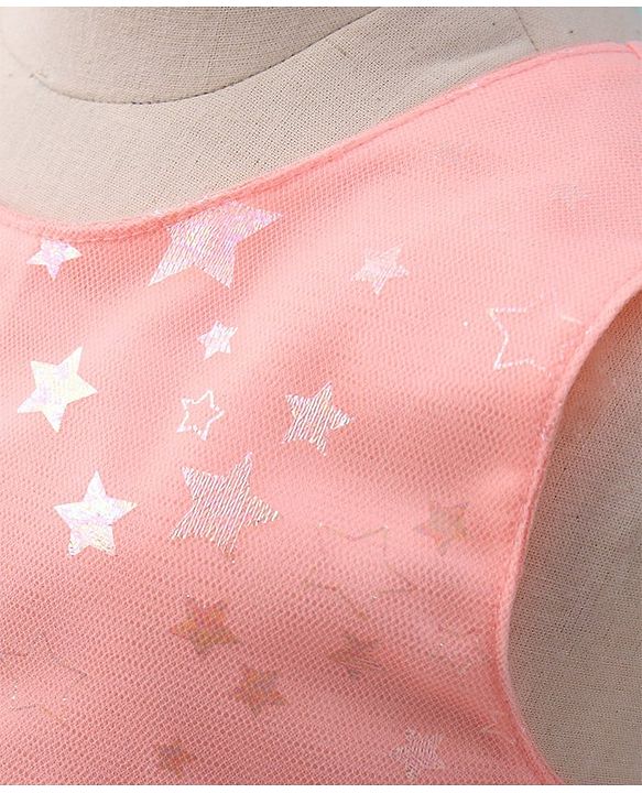 Babyhug Sleeveless Frock Star Embellishment - Peach