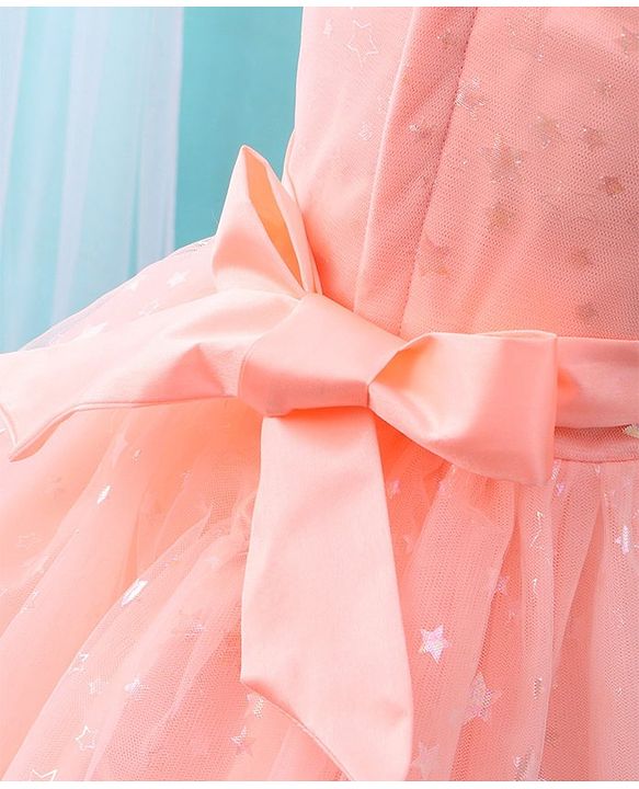 Babyhug Sleeveless Frock Star Embellishment - Peach