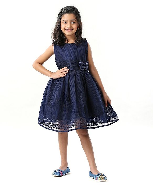 Babyhug Sleeveless Party Wear Frock With Bow - Blue