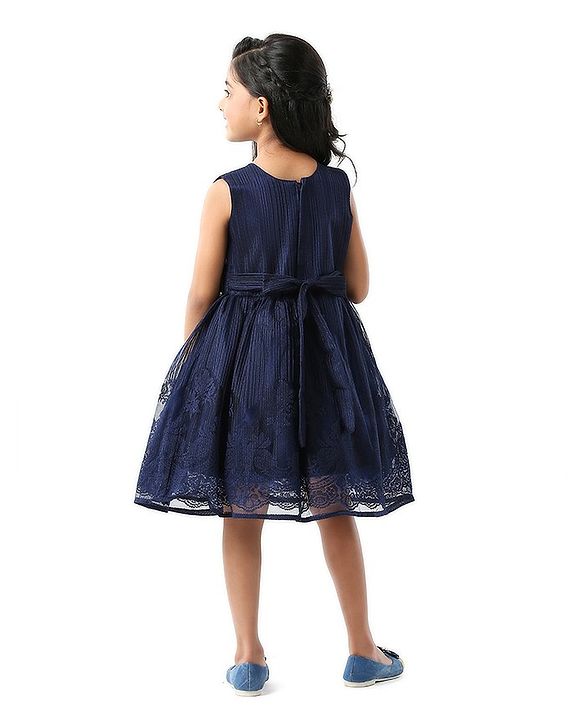 Babyhug Sleeveless Party Wear Frock With Bow - Blue