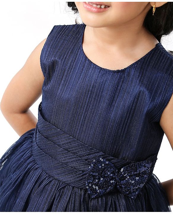Babyhug Sleeveless Party Wear Frock With Bow - Blue