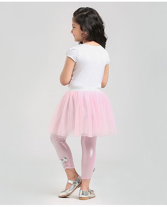 Babyhug Party Wear Full Length Skeggings Bow Applique - Pink