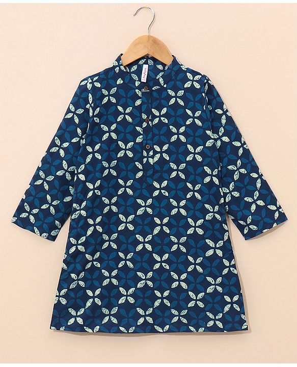 Babyhug Full Sleeves Ethnic Kurta Pajama - Blue (Print on Neck May Vary)