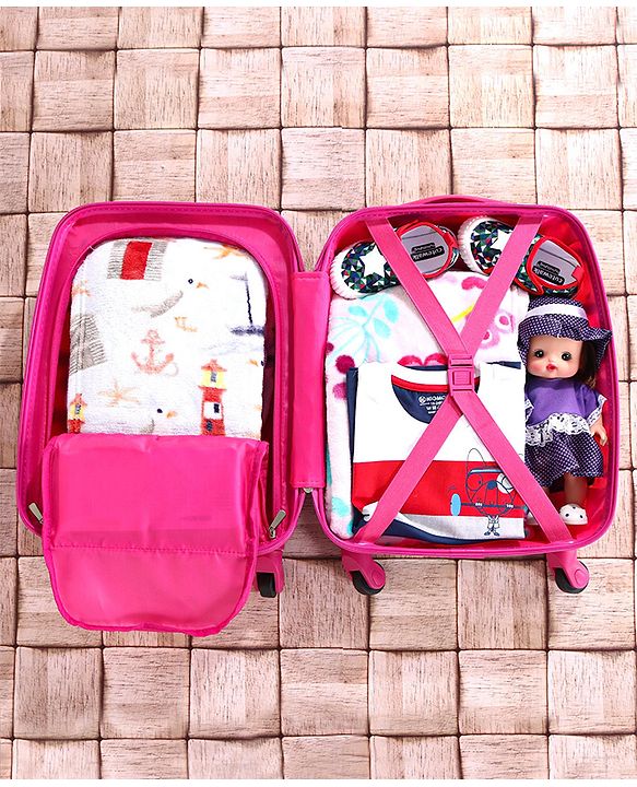 Babyhug Kid's Expandable Trolley Bag Owl Print Blue - 18 Inches| Shock Resistant| Telescopic Handle| Water Resistant| Easy Zipper Closure| Durable Wheels