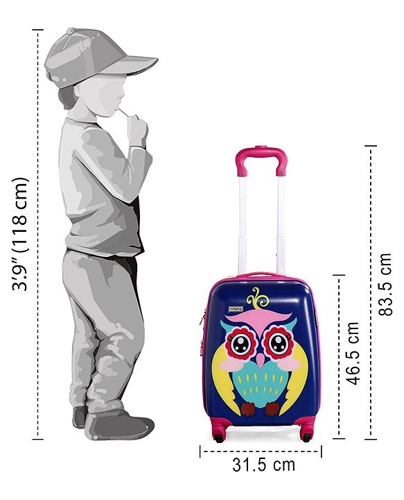 Babyhug Kid's Expandable Trolley Bag Owl Print Blue - 18 Inches| Shock Resistant| Telescopic Handle| Water Resistant| Easy Zipper Closure| Durable Wheels