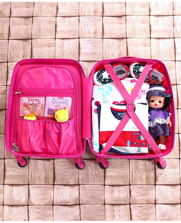 Babyhug Kid's Expandable Trolley Bag Owl Print Blue - 18 Inches| Shock Resistant| Telescopic Handle| Water Resistant| Easy Zipper Closure| Durable Wheels