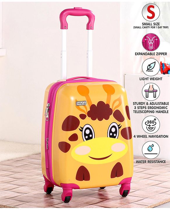 Babyhug Kid's Expandable Trolley Bag Giraffe Print Yellow - 18 Inches| Shock Resistant| Telescopic Handle| Water Resistant| Easy Zipper Closure| Durable Wheels